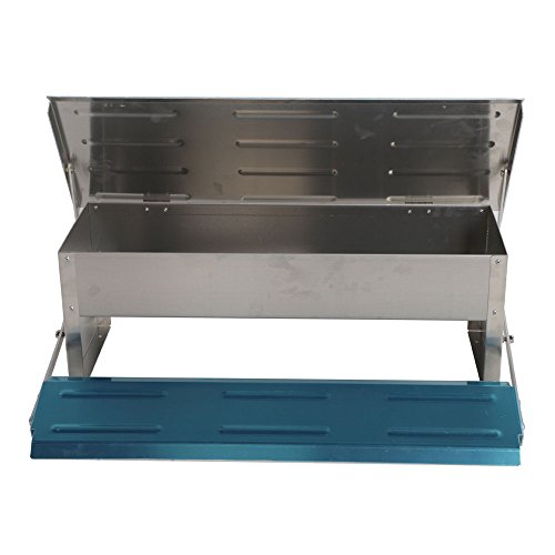 Olymstore Blue & Silver Automatic Chicken Feeder Treadle Self Open Aluminum Feeder Feeding Trough - Thumbnail 2