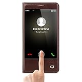 Huawei Mate 9 Case, QIALINO UtraSlim Genuine Leather Smart Cover (with Smart View Window and Auto Sleep/Wake Feature) for Huawei Mate9, Brown