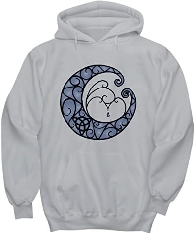 Men's and Women's Hoodie with Dark Crescent Moon and a Celtic Trinity Knot. (Large, Grey)