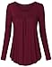 Vinmatto Women's Long Sleeve Scoop Neck Pleated Tunic Shirt(M,C-Wine Red)