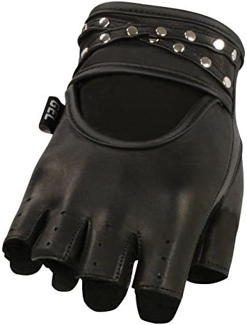 Milwaukee Leather SH461 Women's Black Leather Gel Palm Fingerless Motorcycle Hand Gloves - X-Small