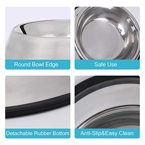JASGOOD Stainless Steel Dog Bowls, Dog Feeding Bowls,Non-slip Rubber Bases Dog Plate Bowls, Medium Pet Feeder Bowls Water Bowls Set of 2(Medium,Silver)