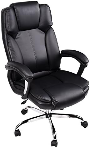 ELECWSIH Executive Chair PU Leather High Back Computer Office Swivel Chair Adjustable Padded Thicken Headrest and Bucket Seat (Black)