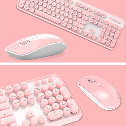 Pink Wireless Keyboard Mouse Combo, 2.4GHz Wireless Retro Typewriter ...