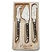 Laguiole By FlyingColors Butter Knife Spreader Cheese Knife Set, with Wooden Gift Holder, 3 Pieces (Black)