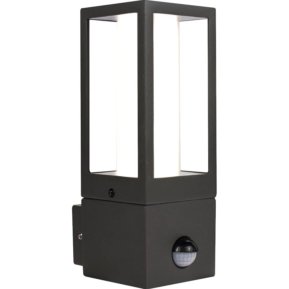 Luceco Azurar Exterior Decorative GU10 Lantern with PIR Motion Sensor, IP44 Rated, Slate Grey Glass