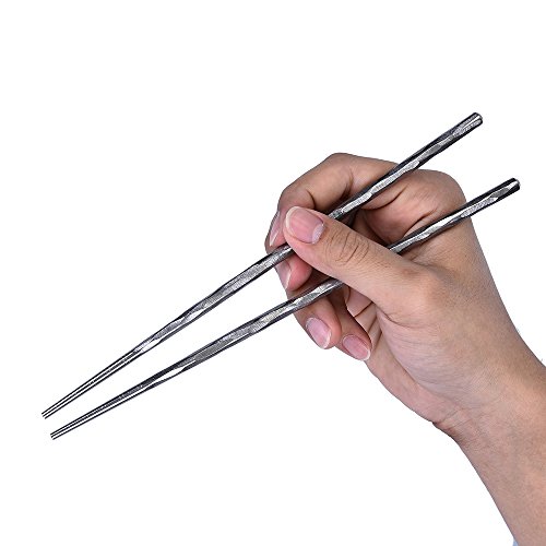 KIZER Titanium Chopsticks for Outdoor Camping Picnic Hiking, Handmade Chopsticks 8.58 Inches Easy to Hold, Silver T309A1