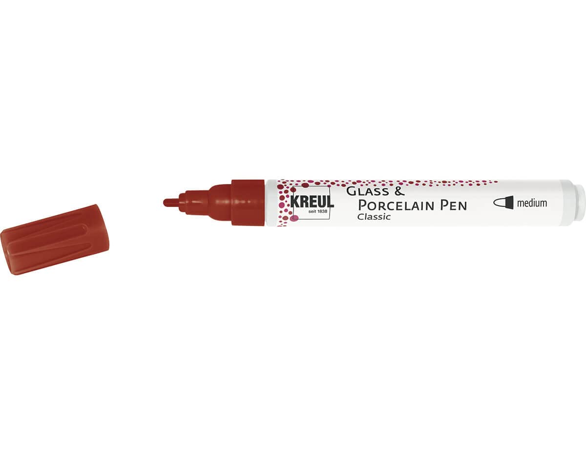KREUL 16463 porcelain pen brilliant, opaque water-based porcelain paint pen with stable tip, line width approx. 2-4 mm, brilliant and light-resistant colour, dark red