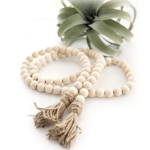 image for RGB World Big 58in Wood Bead Garland with Tassels Farmhouse Beads Rust