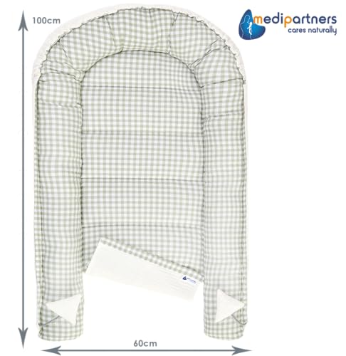 Nido Bebe Recien Nacido Reductor de Cuna - 100x60x15 Portátil o de Viaje de Colecho anticolicos Bilateral Bebés 100% Algodón Gofre (Cuadros con Oliva Gofre)