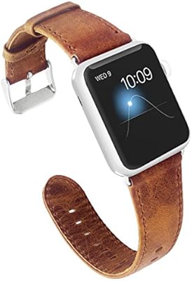 Amazon Com Kades For Apple Watch Band 40mm Leather Strap For Apple Watch Band 40mm Series 4 Series 5 Series 6 Iwatch Bands 40mm Brown With Silver Hardware