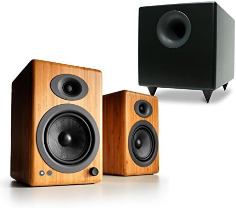 Audioengine A5+ Wireless Powered Speakers (Bamboo, Pair) with Wired S8 Subwoofer (Black)