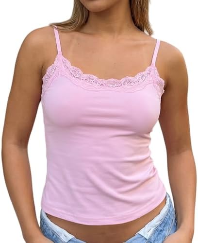 YEOREO Women Lace Cami Y2K Square Neck Double Lined Sexy Strap