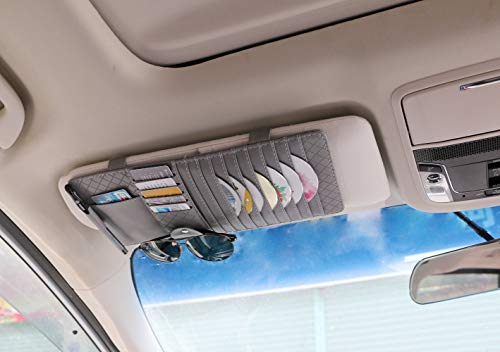 idain Car Sun Visor CD Holder Storage Case Car Sun Visor Organizer Storage Pouch Bag,10 CD Slots,5 Card Case,1 Pen Holder and 1 Glasses Holder(Gray)