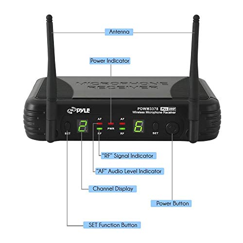 Pyle Dual Channel UHF Wireless Microphone System Handheld MIC, Headset