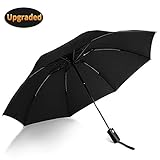VATI Automatic Folding Umbrella, Rain-Mate Compact Travel Golf Umbrella - Windproof, Reinforced Canopy, Ergonomic Handle, Lightweight for Men Women and Kids, Auto Open/Close Multiple Colors (Black)