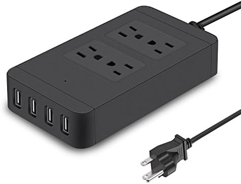 Amtake 4-Outlet Surge Protector Power Strip with 4 USB Charging Ports 6ft Power Extension Cord, 1700 Joule, 2500W (Black)