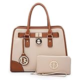 Dasein Women's Designer Padlock Belted Top Handle Satchel Handbag Purse Shoulder Bag With Wallet