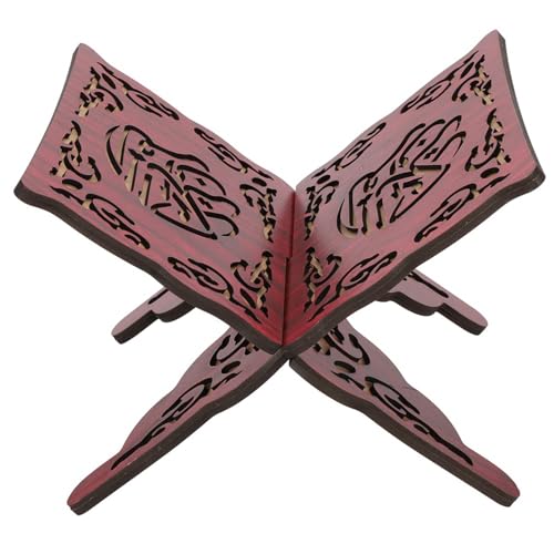 Fydun Koran Quran Holy Book Holder 7.9 x 10.6 x 8.3in Retro Carved Red Muslim Reading Bookshelf Home Office Decoration Religious Supplies