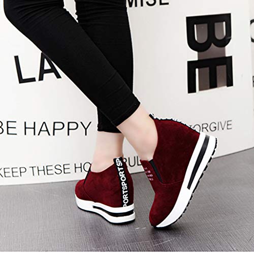 Women's Platform Wedges Walking Sneakers Flat Thick Bottom Shoes Slip On Ankle Boots (Wine -1, US:5.5) - Thumbnail 4