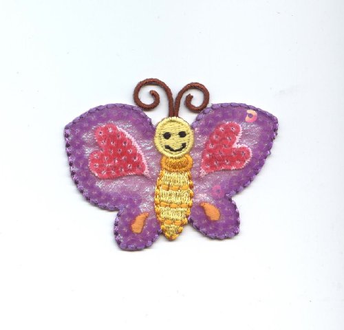Butterfly - Purple Sequins - Pink Heart Wings - Iron On Applique/Embroidered Patch