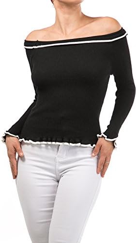 Bangbangusa Women Off The Shoulder Crinkled Long Sleeves Fashion Top