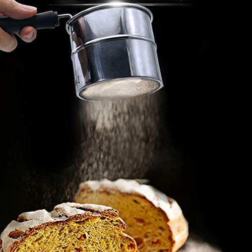 WONdere New Stainless Steel Cup Flour Sifter Baking Stainless Steel Shaker Sieve Cup Mesh Crank Flour Sifter with Measuring Scale Mark for Flour Icing Sugar