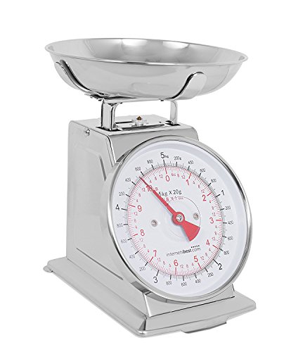 Internet's Best Mechanical Kitchen Food Weight Scale with Bowl - Accurate Measurements - Classic - Weighs Up 11 Lbs - 5KG - Stainless Steel