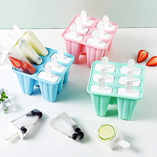 Classic Homemade Ice Pop Molds 6 Easy-release BPA-free Popsicle Molds Shapes Reusable Silicone Frozen Ice Popsicle Maker (Blue) - Thumbnail 2