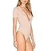 May&Maya Women's Deep Scoop Neckline Button Placket Bodysuit (XL, Beige)