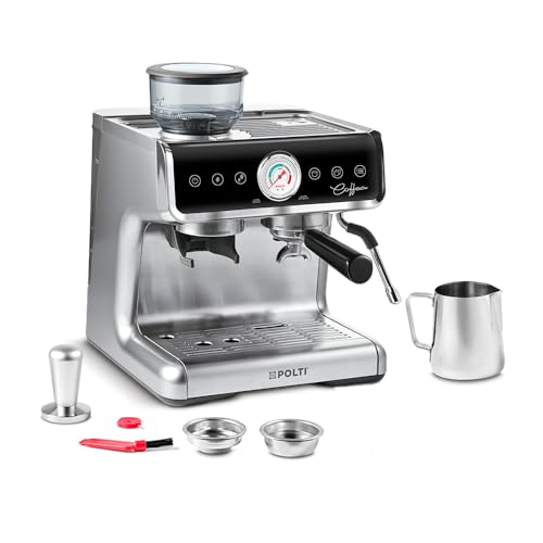 Coffea G50S, Macchina da Caffè con Macina Grani Integrato, per Espresso e Cappuccino, 30 Livelli di Macinatura, Steamymilk Professionale per Montare il Latte, Argento