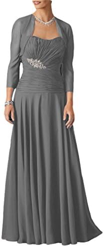 Dressyu Women's Long Chiffon Mother of the Bride Dress with Jacket for Wedding Grey US14