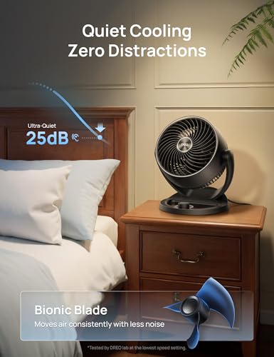DREO Ventilador de Escritorio para Habitación, Ventilador Portatil con 3 Velocidades, Flujo 21,3m, Ventilador Silencioso 28dB, Ajuste Vertical Manual de 120°, Ideal para Hogar, Oficina Cocina, Negro