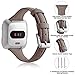 Maledan Bands for Fitbit Versa, Slim Genuine Leather Watch Bands Replacement Strap Accessories for Fitbit Versa Smart Watch, Women Men, Small, Taupe