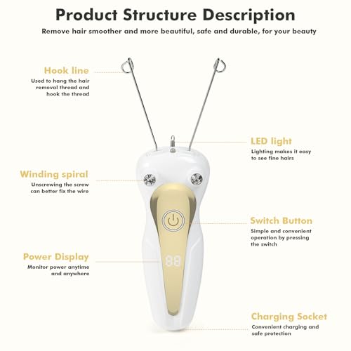 Electric Hair Remover for Women Facial Cotton Thread Hair Remover Electric Cotton Thread Hair Remover Facial Hair Removal for Arms and Legs Gold
