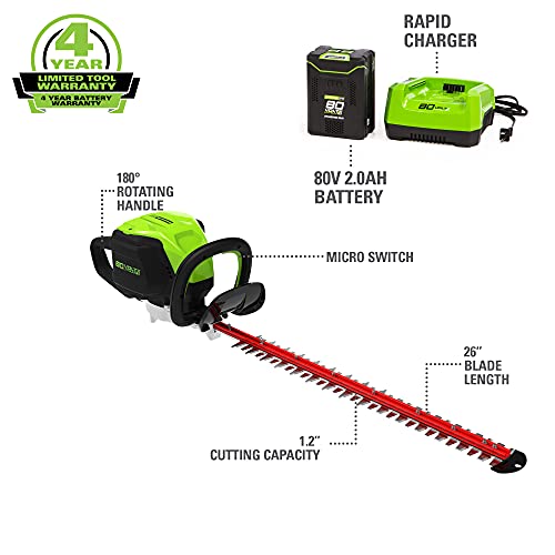 Greenworks Pro 80V 26" Brushless Hedge Trimmer (1.2" Cutting Capacity