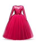 WEONEDREAM Long Sleeve Lace Girl Dresses Wedding Party Size 3-14