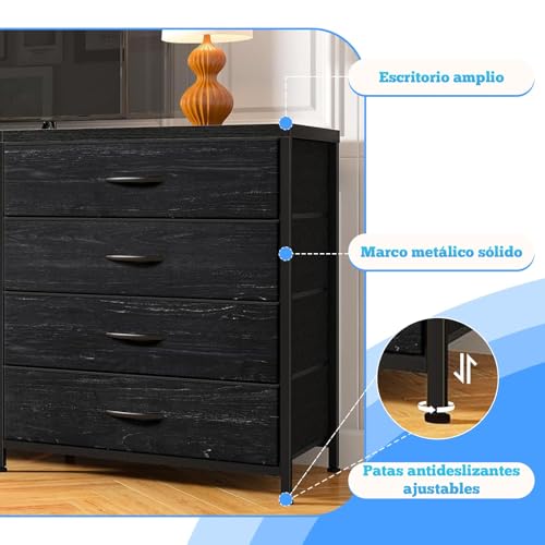 WELIKERA 160cm Mueble para TV con Cómoda, Extra Grande Muebles Tipo Tocador para Dormitorio con Luces LED y Tomas de Corriente, Tejido Largo Centro de Entretenimiento para TV con 12 Cajones