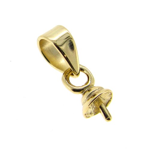 2 pcs Gold on .925 Sterling Silver Bail Pendant Charm Connector Clasp W/Pin f/Half Drilled Pearl Stone/Findings/Yellow Gold