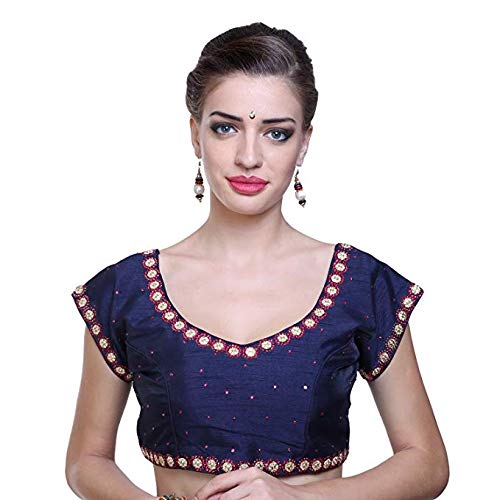 Women's Silk Fabric and Handwork Readymade Designer Blouse[navy blue]