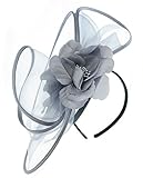 NYFASHION101 Flower Cocktail Sinamay Fascinator Satin Headband - FS Gray