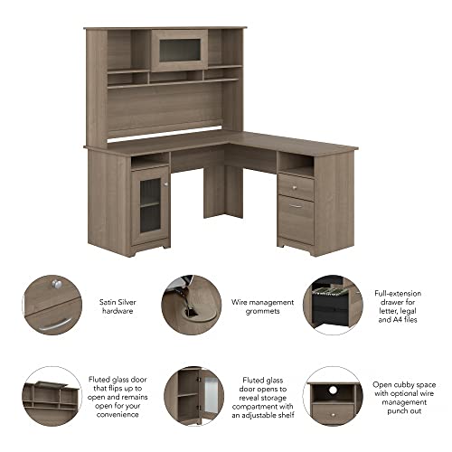 Bush Furniture Cabot L Shaped Computer Desk with Hutch, 60W, Ash Gray