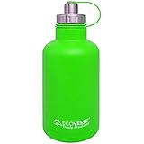 EcoVessel THE BOSS TriMax Insulated Stainless Steel Beer Growler Bottle With Tea And Fruit Infuser - 64 Ounces - Mile High Green