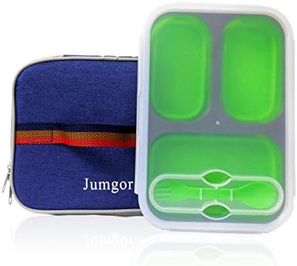 Jumgor Green Adults Collapsible Lunch box and Thermos Lunch Bag Leakproof Divided Lunch Box Suitable for Picnics,Travel,School and Work,Meal Prep Lunch Box