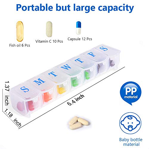 Muchengbao 2 Pack 7 Days Pill Cases ，Weekly Pill Organizer 7 Day Pill Box Large Compartment for Travel Vitamin
