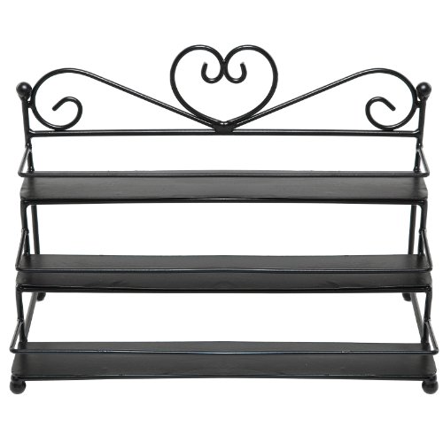 MyGift Metal Heart Design / 3 Tier Nail Polish Rack/Table Top Organizer Display- Black