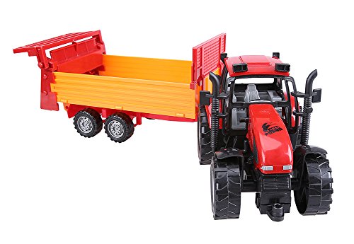 Cltoyvers Red Farm Tractor with Sowing Trailer Farm Tractors Toys Wagon Farmer Vehicle Seeding Machine Toy for Kids Boys Pretend Play Friction Powered Tractor Toys Playset - Thumbnail 3
