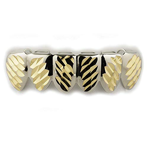 Niv's Bling - 14k White Gold-Plated Diamond Cut 6 Tooth Grillz (Top/Bottom/Set) (Bottom Only)