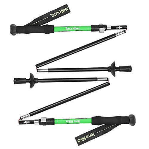 Hiking Stick Terra Hiker Adjustable Trekking Pole, Collapsible Lightweight Hiking Pole with Lever Lock & Carry Sack for Camping, Hiking, 2-Piece