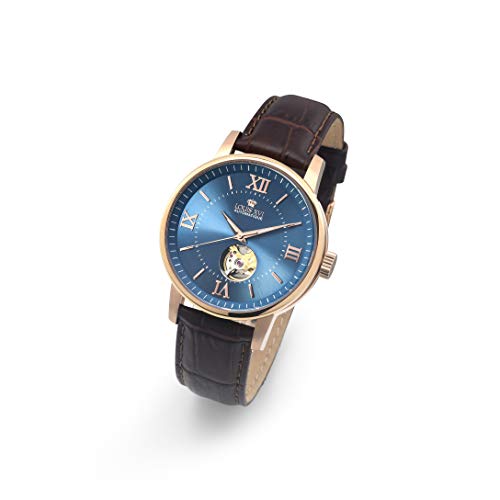 LOUIS-XVI-Herren-Armbanduhr-Le-Louvre-Rosegold-Blau-Automatik-Skeleton-Analog-echtes-Leder-Braun-973